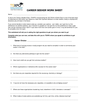 Fillable Online CAREER SEEKER WORK SHEET Fax Email Print - pdfFiller