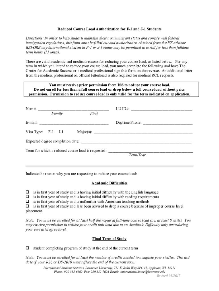 Fillable Online Reduced Course Load Authorization Form 21622.doc Fax Email Print pdfFiller