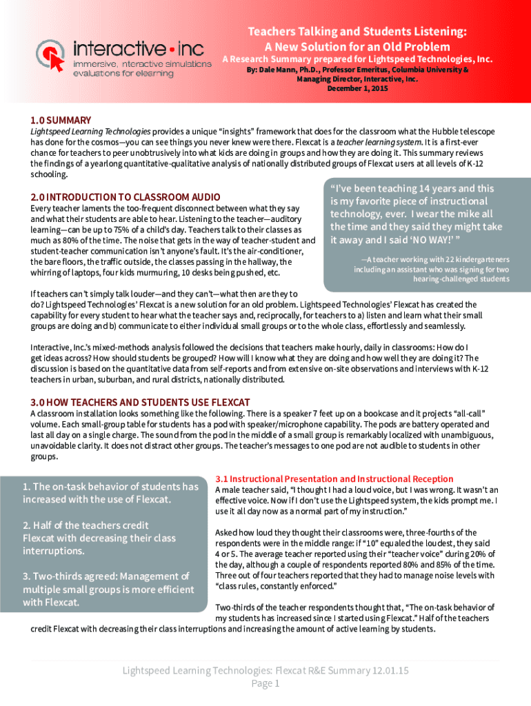 Fillable Online Lightspeed Teachers Talking and Students Listening