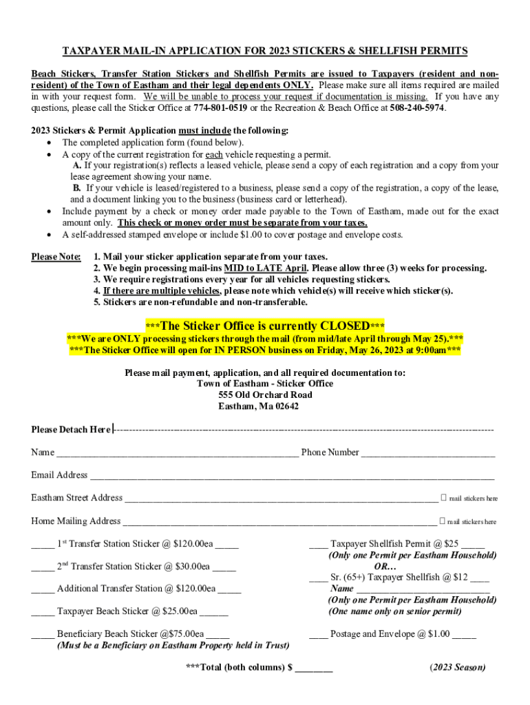 Fillable Online TAXPAYER MAILIN APPLICATION FOR 2008 STICKERS