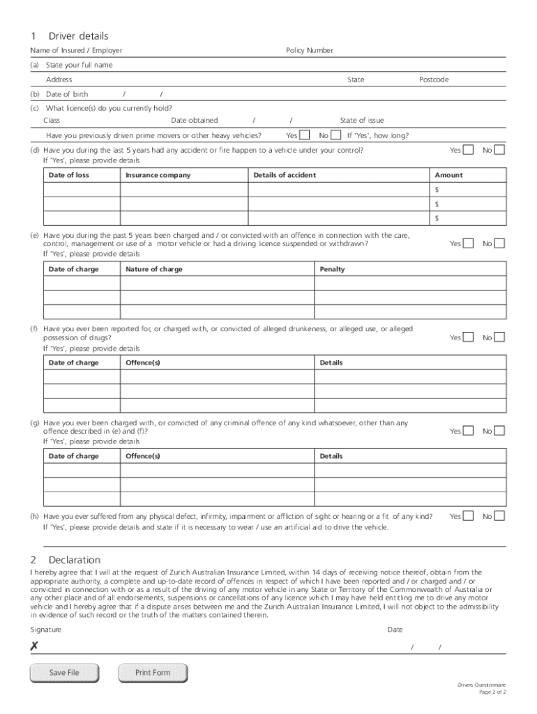 Fillable Online Drivers Questionnaire Fax Email Print pdfFiller