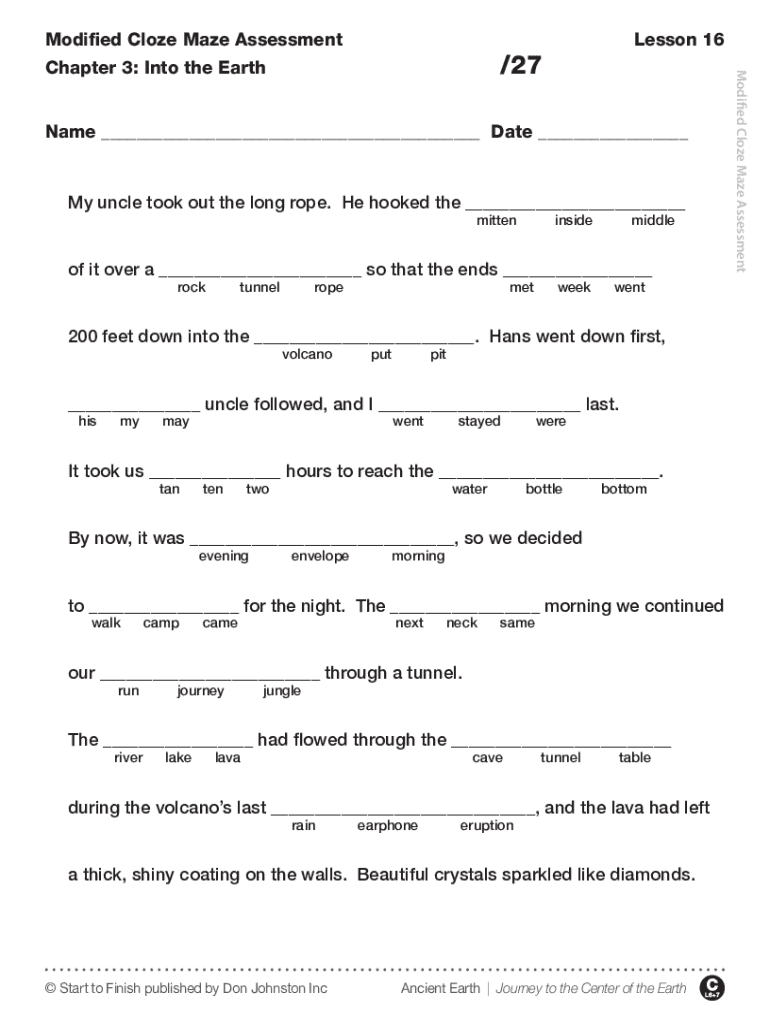 Fillable Online Lesson 16 Modified Cloze Maze Assessment Chapter 3 Fax
