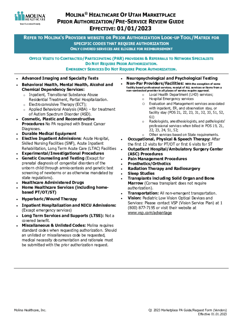 Fillable Online Q1 2023 Marketplace Prior Auth Guide & Request Form. Q1