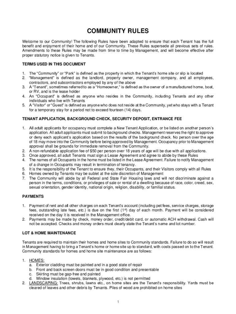 Fillable Online COMMUNITY RULES Fax Email Print pdfFiller