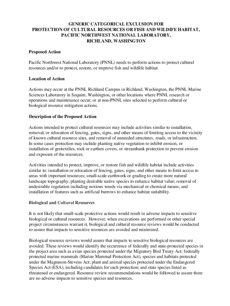 Fillable Online generic categorical exclusion for protection of ...