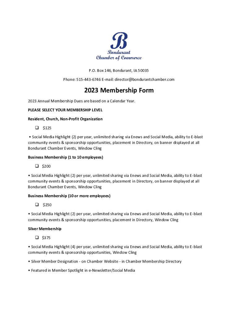 Fillable Online membership application Williamsburg, IA Official