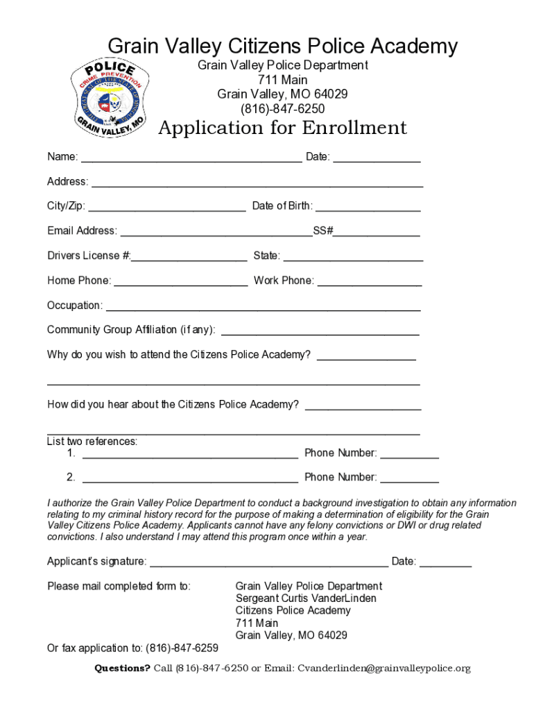 Fillable Online Grain Valley Police Department NOW is the time to