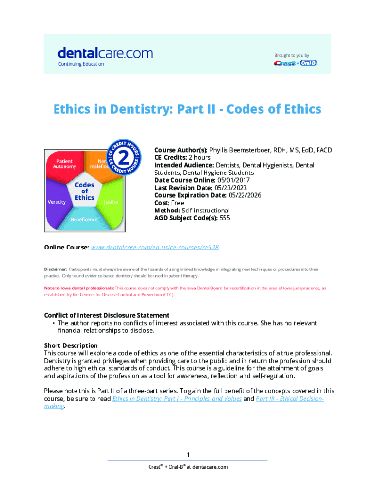 Fillable Online Ethics in Dentistry Part IIIEthical Decisionmaking