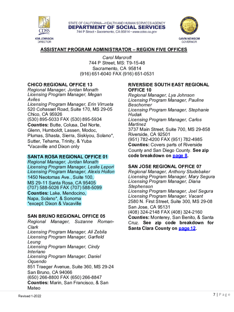 Fillable Online Community Care Licensing Division Child Care Regional