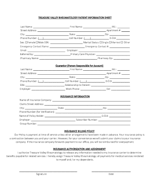 treasure valley rheumatology patient information sheet