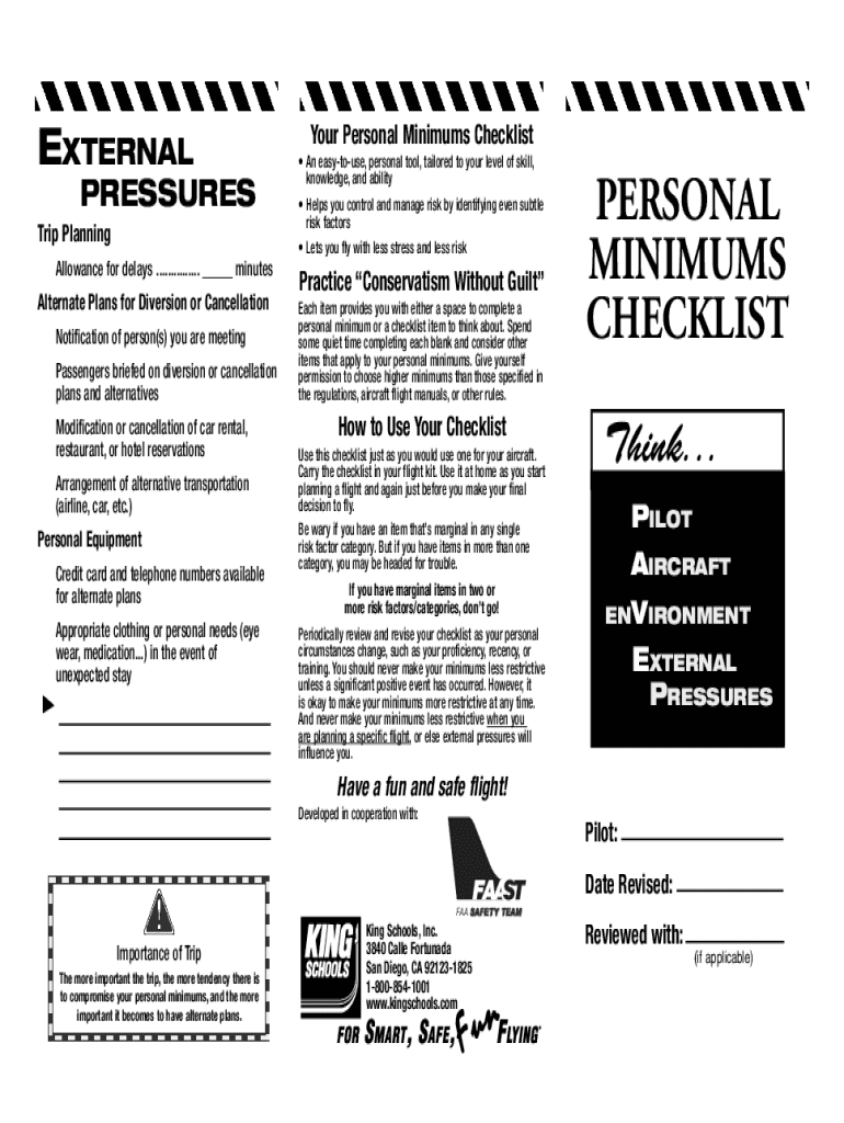 Fillable Online Developing your Personal Minimums Checklist for Real