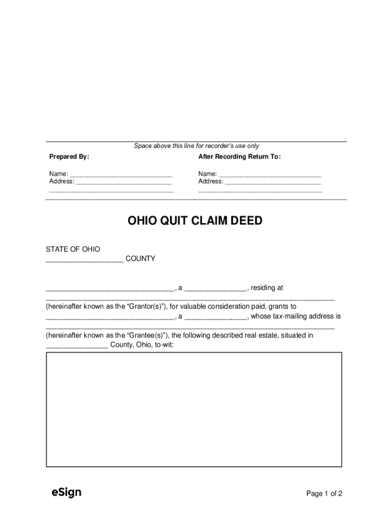 Fillable Online Ohio Quit Claim Deed Form (Free Template) Fax Email