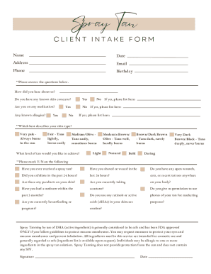 Spray Tan Client Intake Form