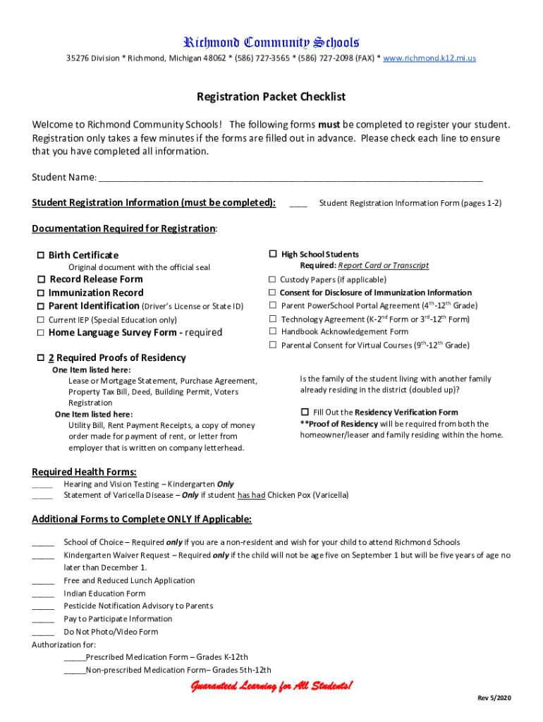Fillable Online Calendar Richmond Community Schools Fax Email Print