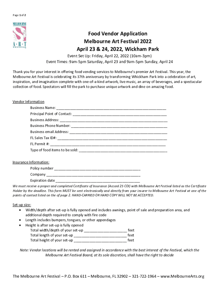 Fillable Online Food Vendor Application Melbourne Art Festival 2022