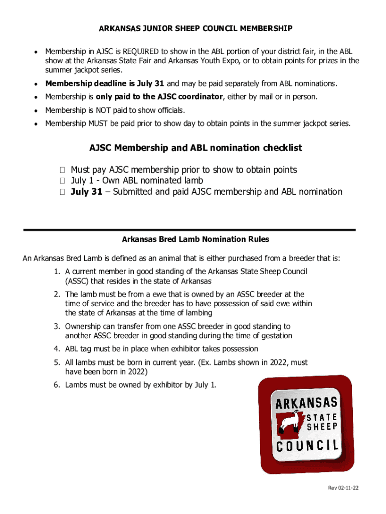 Fillable Online ABL Rules and Regulations Arkansas State Sheep