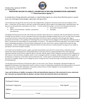 PARTICIPANT RELEASE OF LIABILITY, ASSUMPTION OF ...