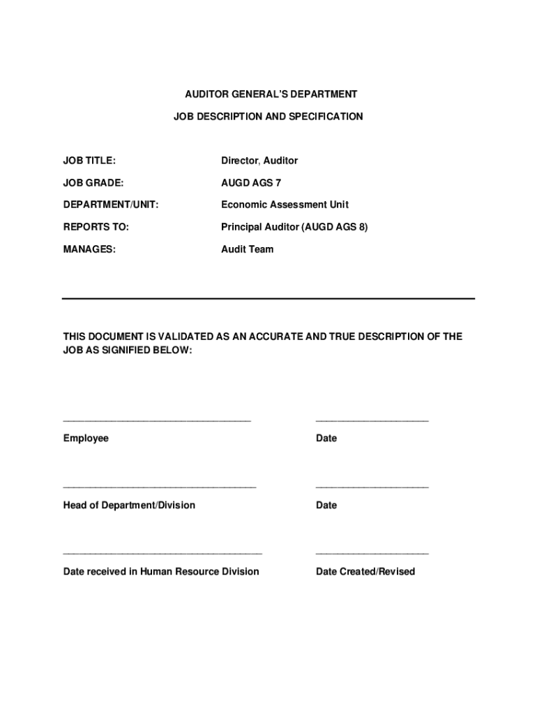 Fillable Online auditorgeneral gov Auditor General's Department