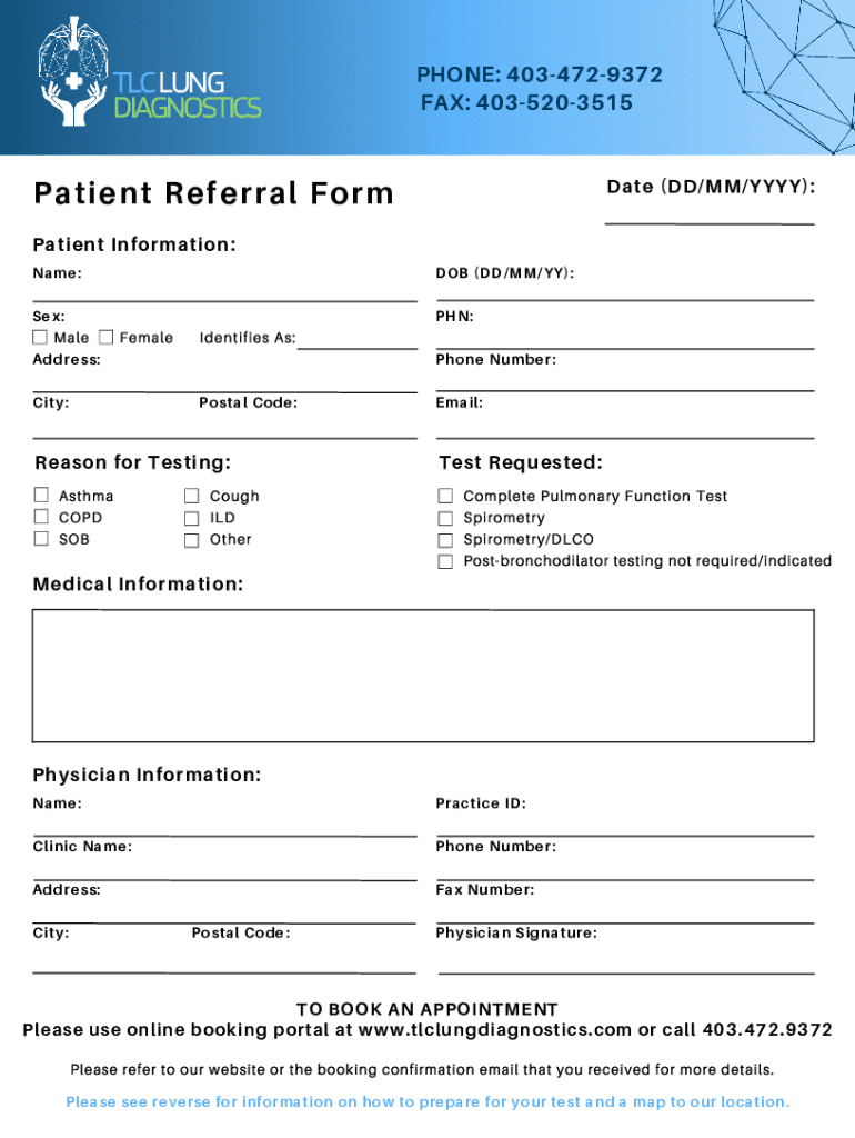 Fillable Online TLC Patient Referral Form Fax Email Print pdfFiller