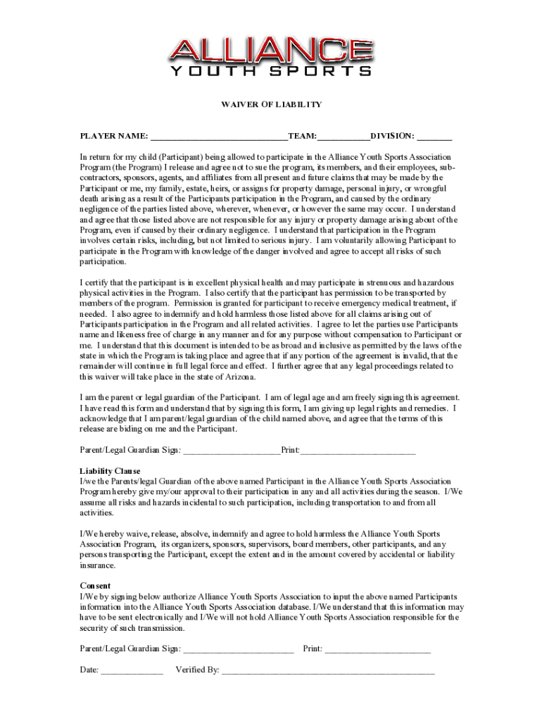 Fillable Online Waivers What League Administrators Need to Know Fax Email Print pdfFiller