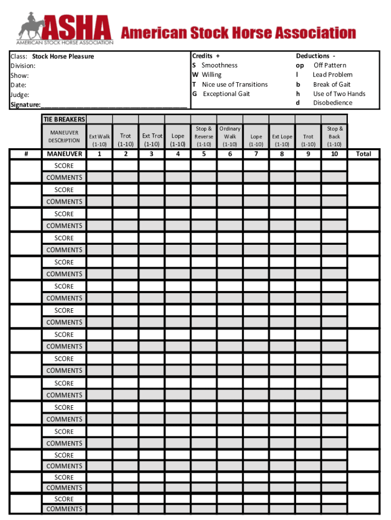 Fillable Online You be the judge! Stocktype halter Class 1 Horses