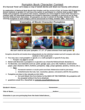 Fillable Online The Pumpkin Book Character Project for Grades 2-5! Fax ...