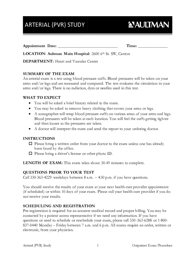 Fillable Online ARTERIAL (PVR) STUDY. ARTERIAL (PVR) STUDY Fax Email Print pdfFiller
