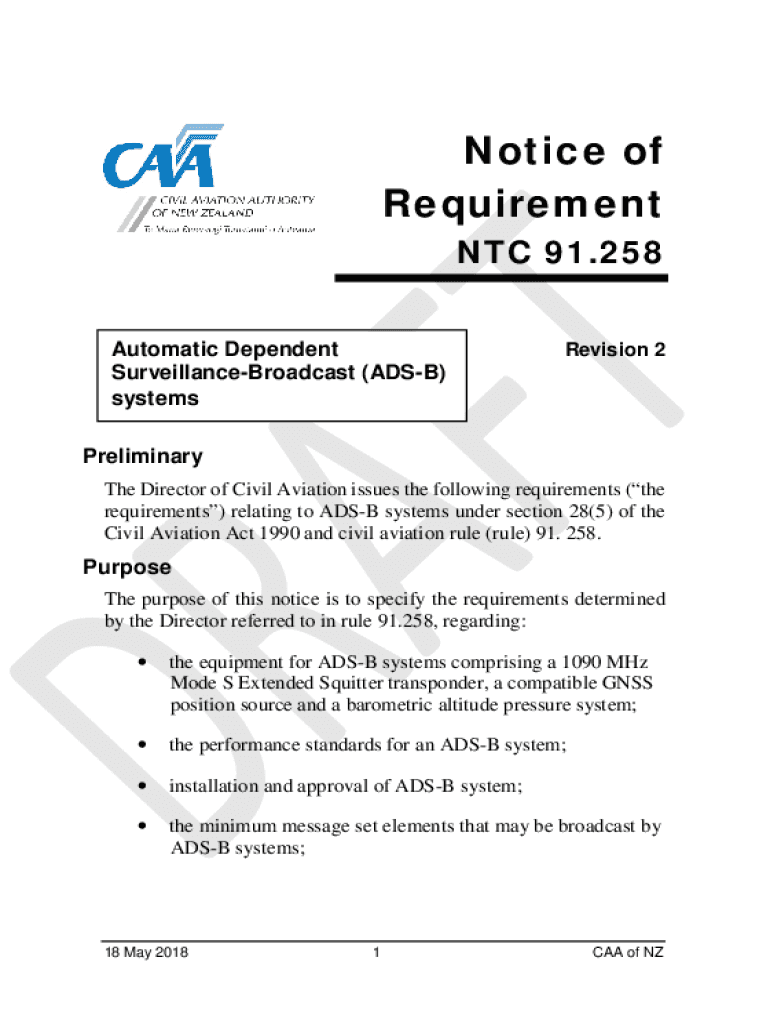 Fillable Online Notice of Requirement NTC 91.258 Revision 2 Automatic ...