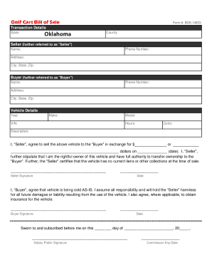 Golf Cart Bill of Sale Form