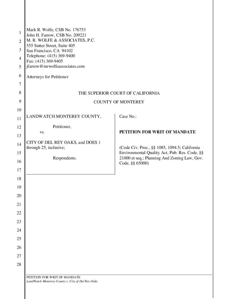 Fillable Online Petition for Writ of Mandate for California State Fillable Online Petition for Writ of Mandate for California State