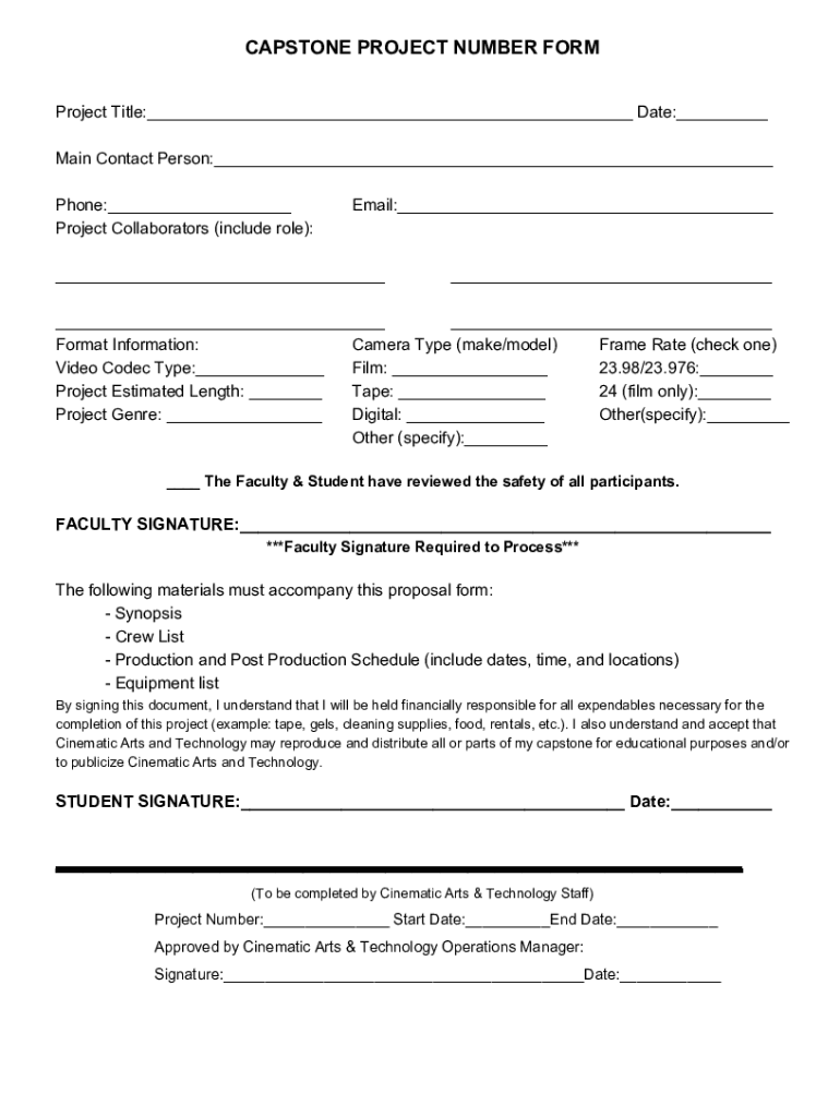 Fillable Online CAPSTONE PROJECT NUMBER FORM Fax Email Print pdfFiller