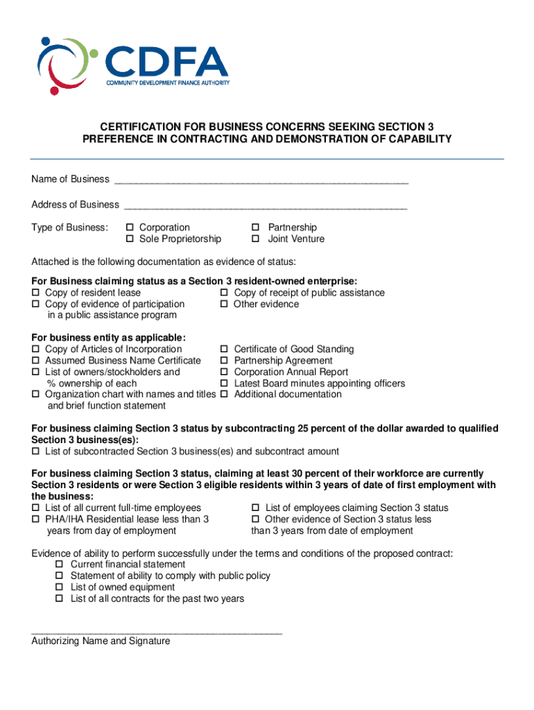 Fillable Online Section 3 Certification Form for Businesses Fax Email Print pdfFiller