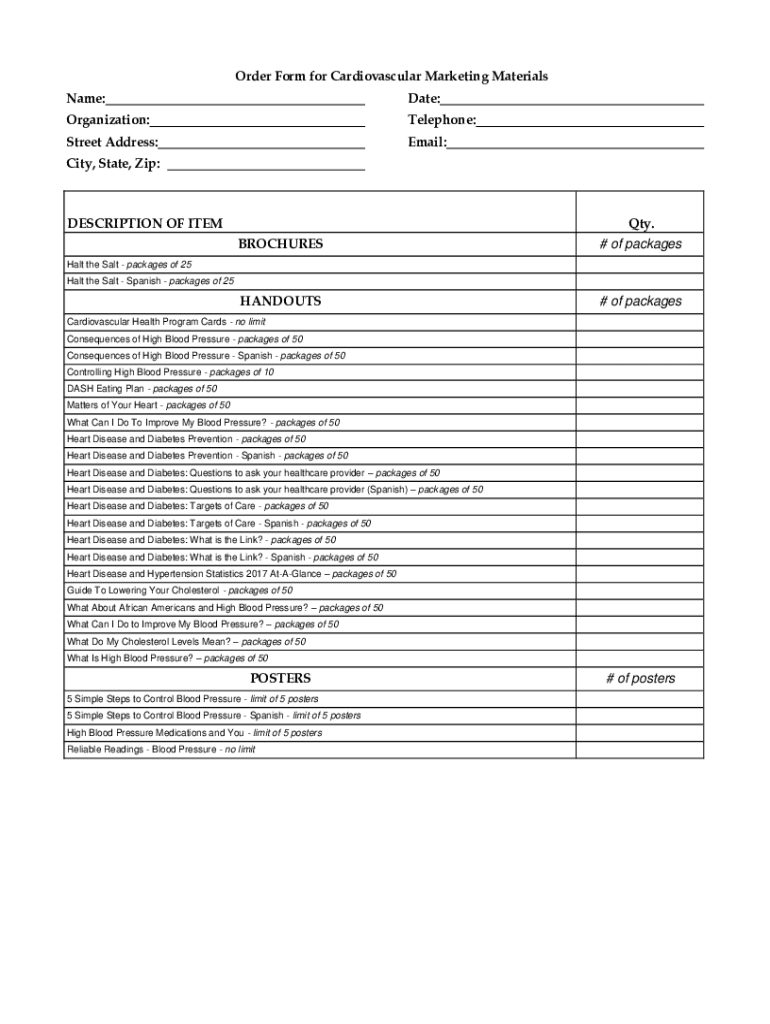 Fillable Online MARKETING MATERIALS REQUEST FORM Fax Email Print