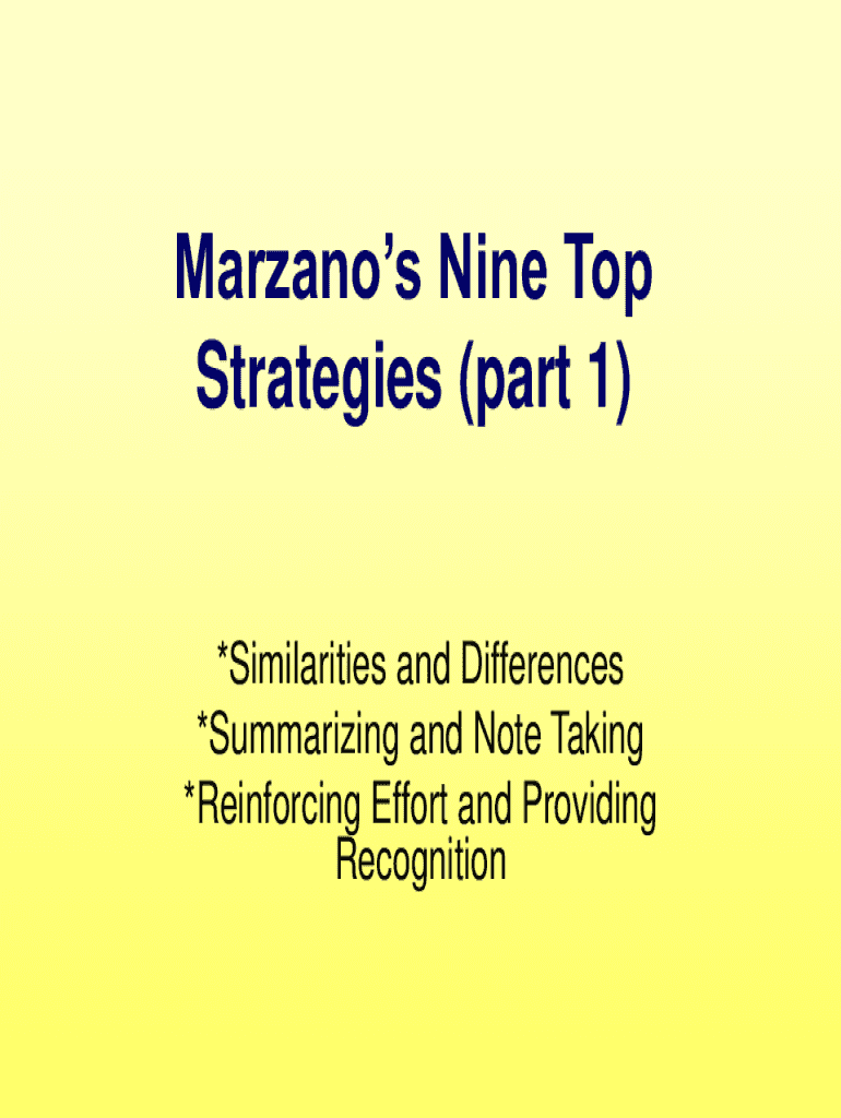 Fillable Online Marzano's Nine Instructional Strategies for Effective ... Fax Email Print ...