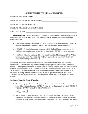 Medical Provider Questionnaire