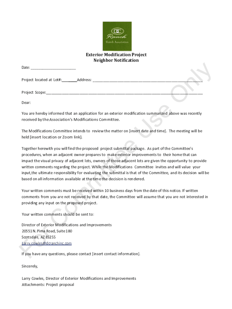 Fillable Online Exterior Modification Request Form Proposal for changes ...