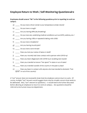 Employee Return to Work / Self-Monitoring Questionnaire