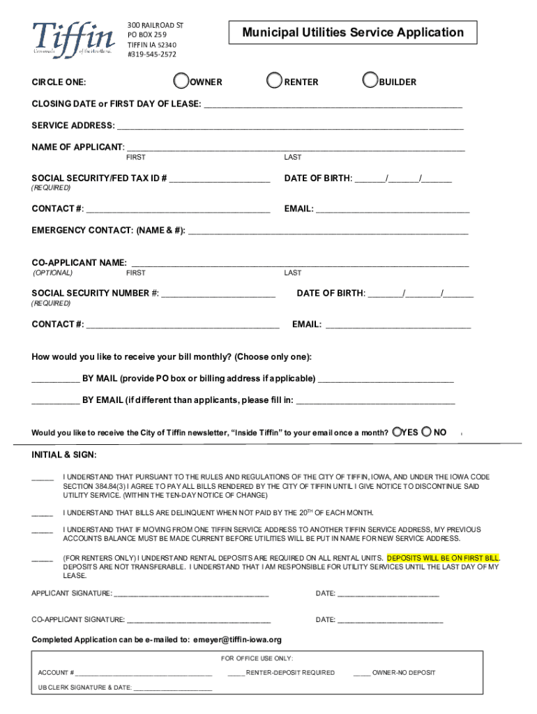 Fillable Online Mayor Steve Berner Tiffin City Hall 300 Railroad St. P