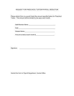 Fillable Online REQUEST FOR PRESCHOOL TUITION PAYROLL DEDUCTION Fax ...