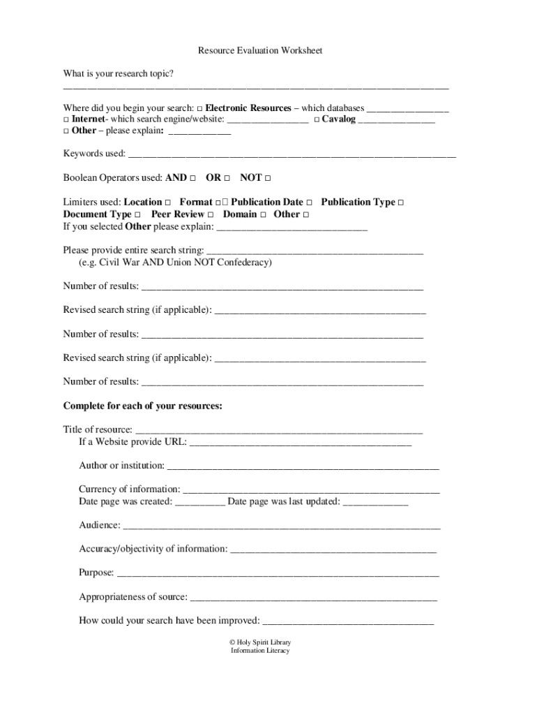 Fillable Online CARS Checklist For Evaluating Internet Sources Fax 