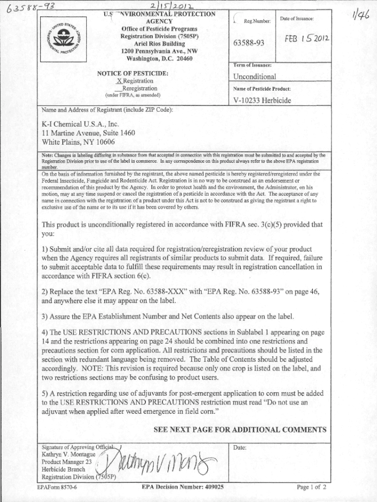Fillable Online US EPA, Pesticide Product Label, V-10233 HERBICIDE, 02 ...