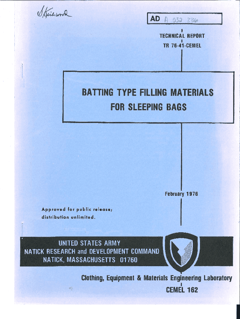 Fillable Online Batting Type Filling Materials for Sleeping Bags. This