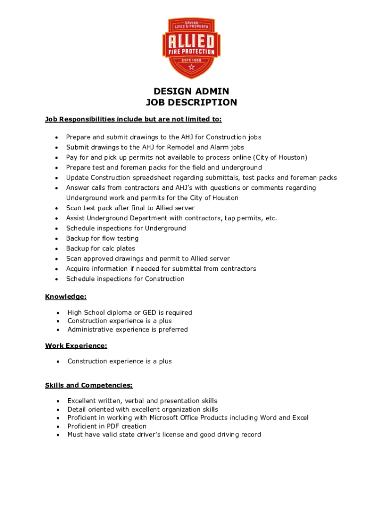 Fillable Online Senior Architectural Designer Job Descriptions and