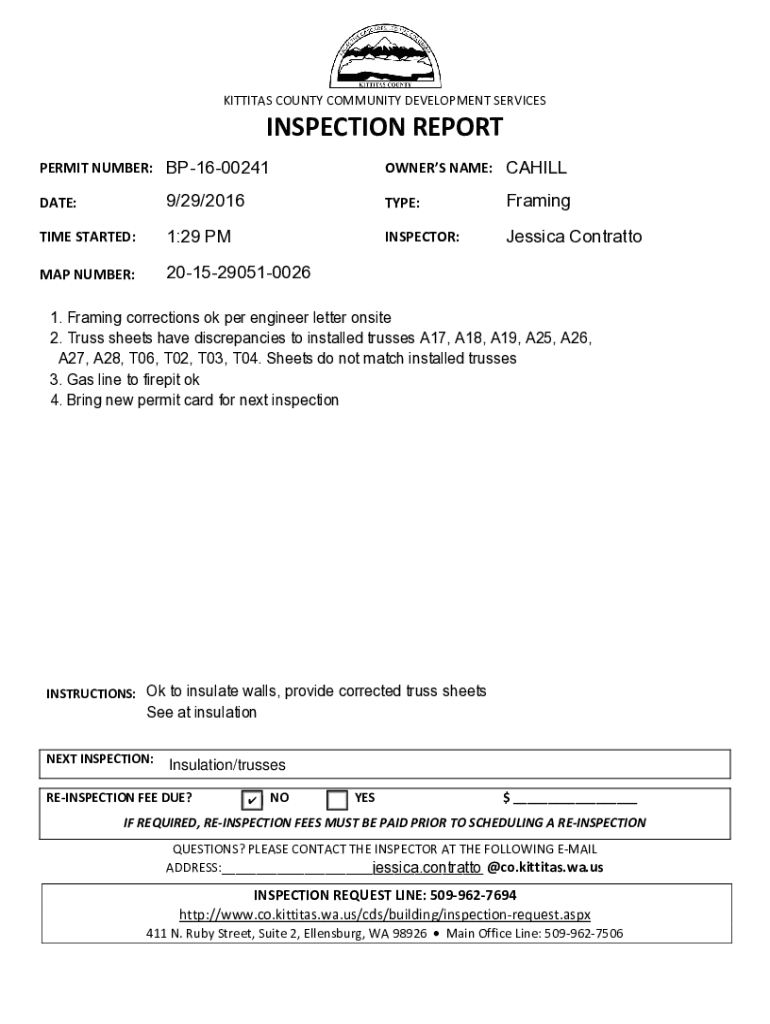 Fillable Online Inspection Checklist Residential Framing This Fax