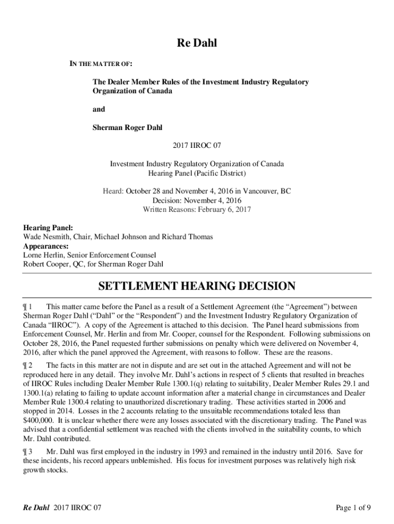 Fillable Online The Dealer Member Rules of the Investment Industry