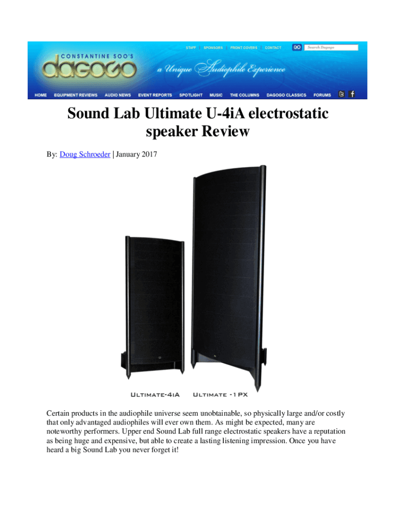 Fillable Online Sound Lab Ultimate U4iA electrostatic speaker Review