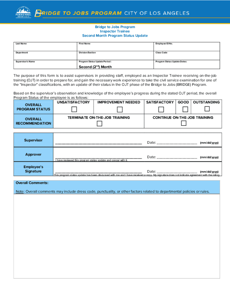 Fillable Online lalocalhire lacity Bridge to Jobs Program Inspector Trainee TwentyFourth