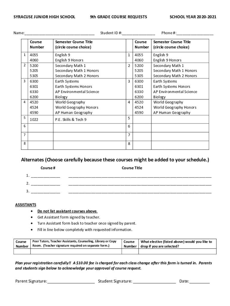 Fillable Online SYRACUSE JUNIOR HIGH SCHOOL COURSE CATALOG Fax 