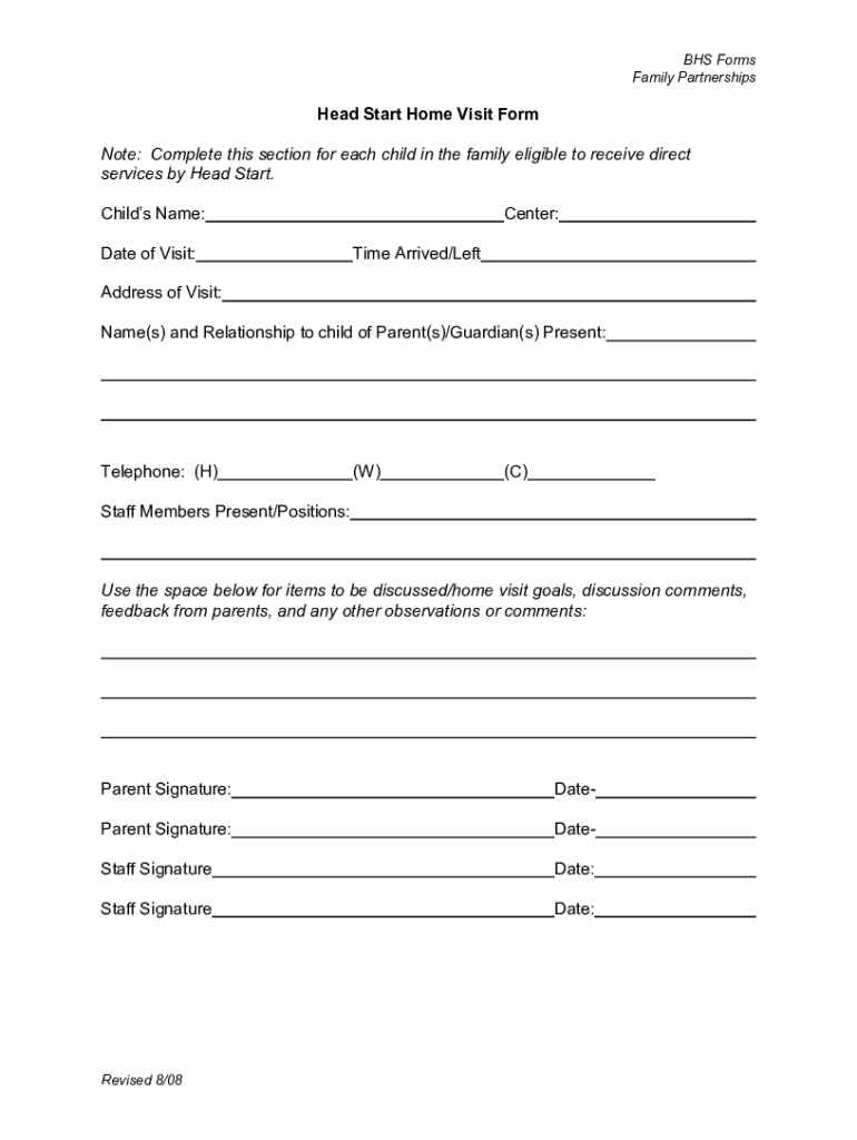 Fillable Online Head Start Home Visit Form Fax Email Print PdfFiller fillable-online-head-start-home-visit-form-fax-email-print-pdffiller