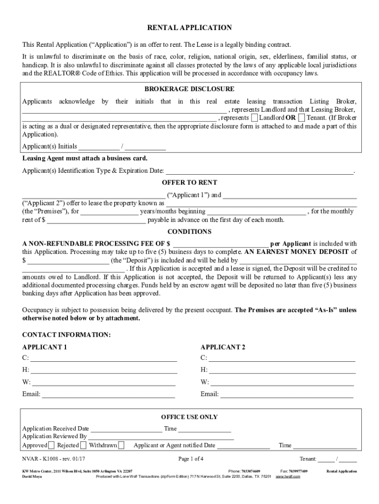 Fillable Online Nvar Rental Application Fill Online, Printable